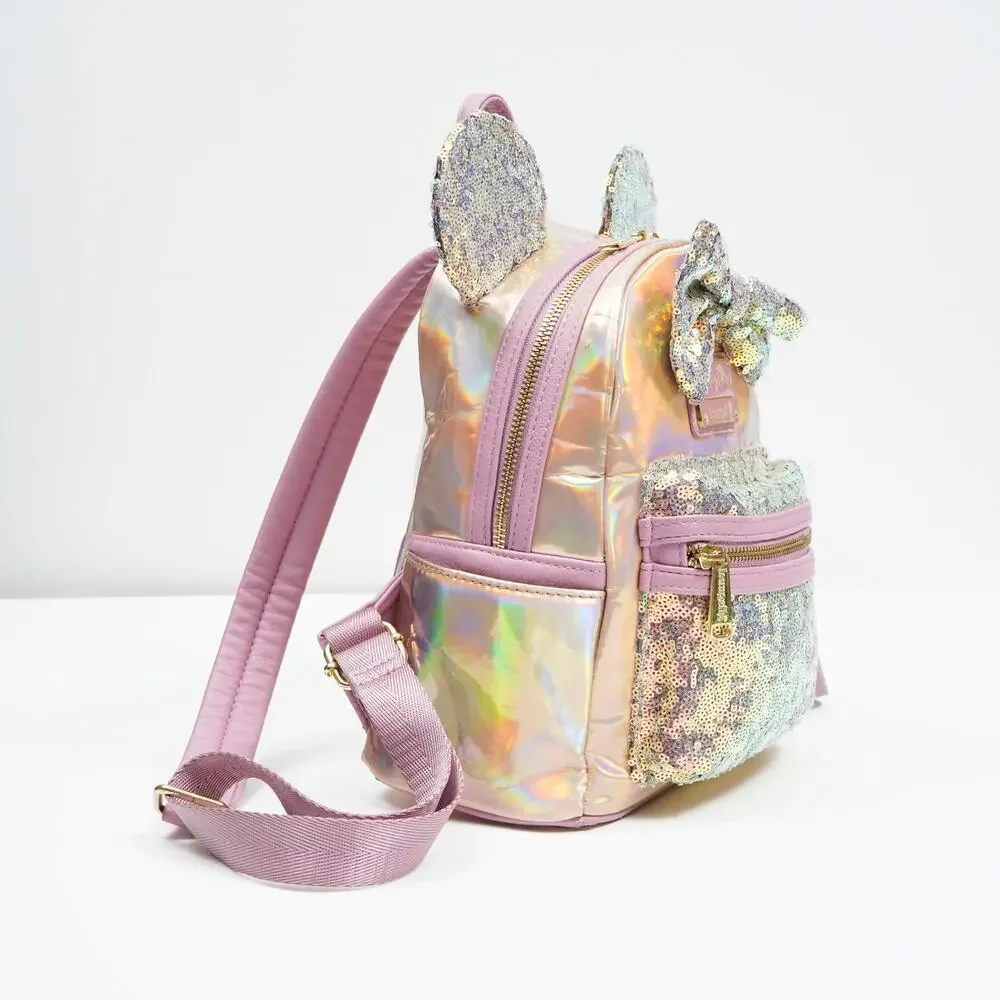 Disney Parks Loungefly Minnie Mouse Iridescent Sequin Mini Backpack Pink